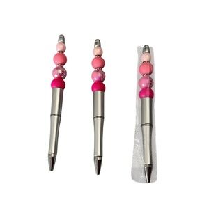 Pink Beaded Handmade Pen – Silver Barrel